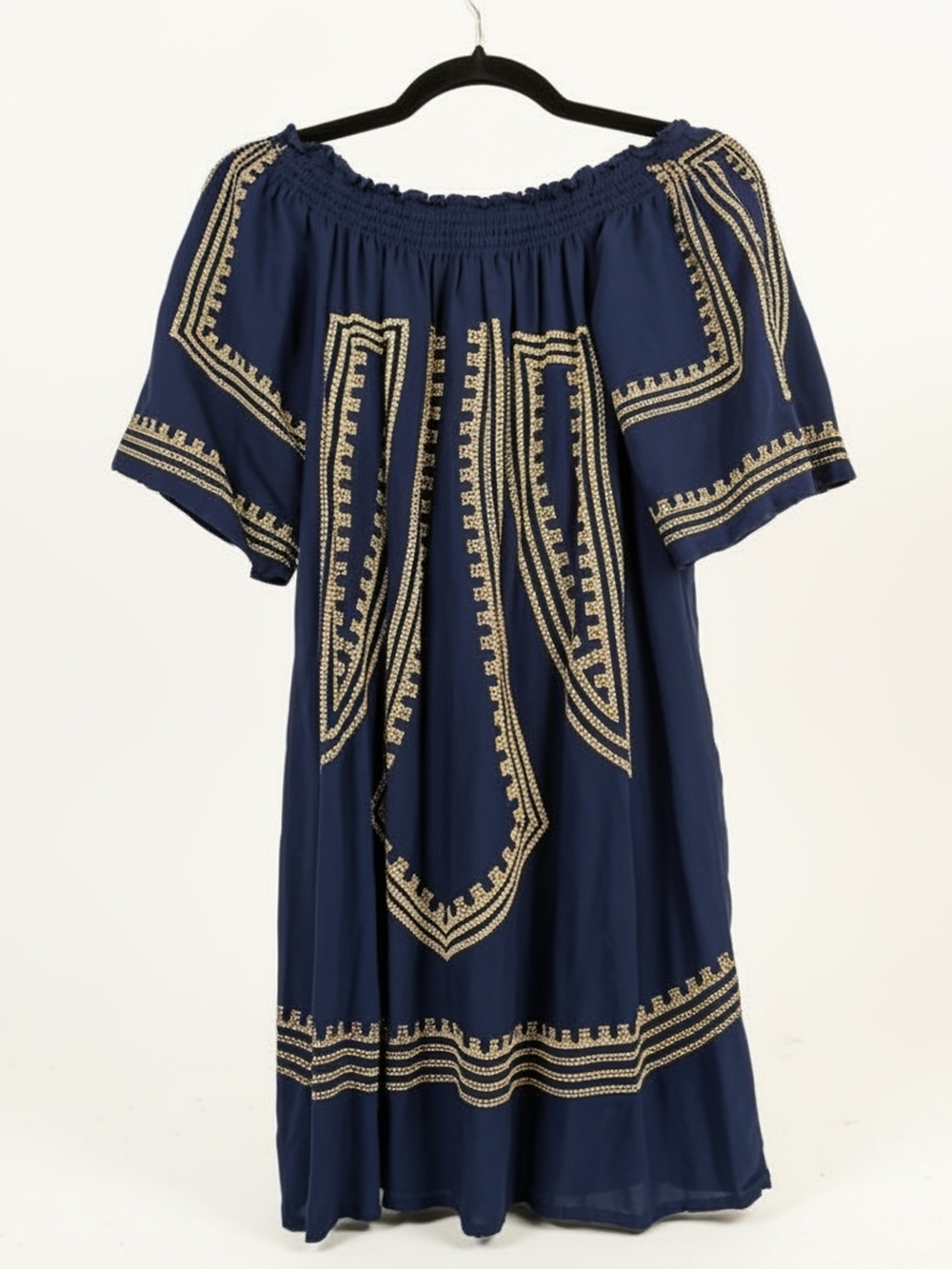 Chelsea & Violet Navy Blue Off-shoulder Mini Dress Cream Embroidery Size XS